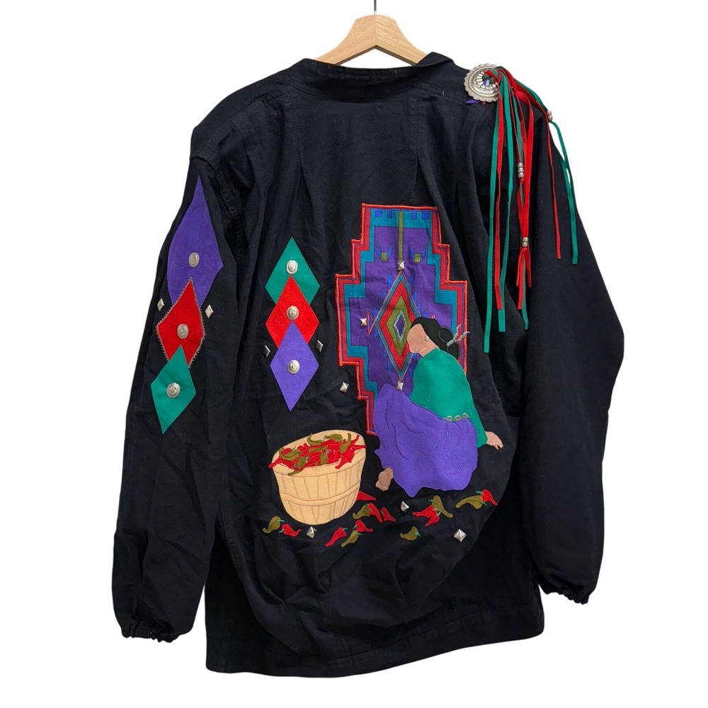J. Connor Original Southwestern Applique Jacket Black Concho Feather Size M USA